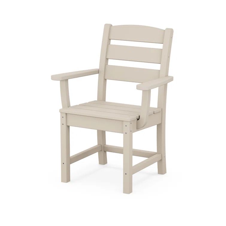 Beige HDPE Outdoor Dining Arm Chair with Slat Seat
