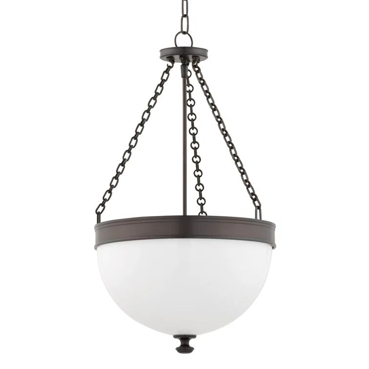 Historic Bronze 3-Light Pendant with Opal Glass Shade