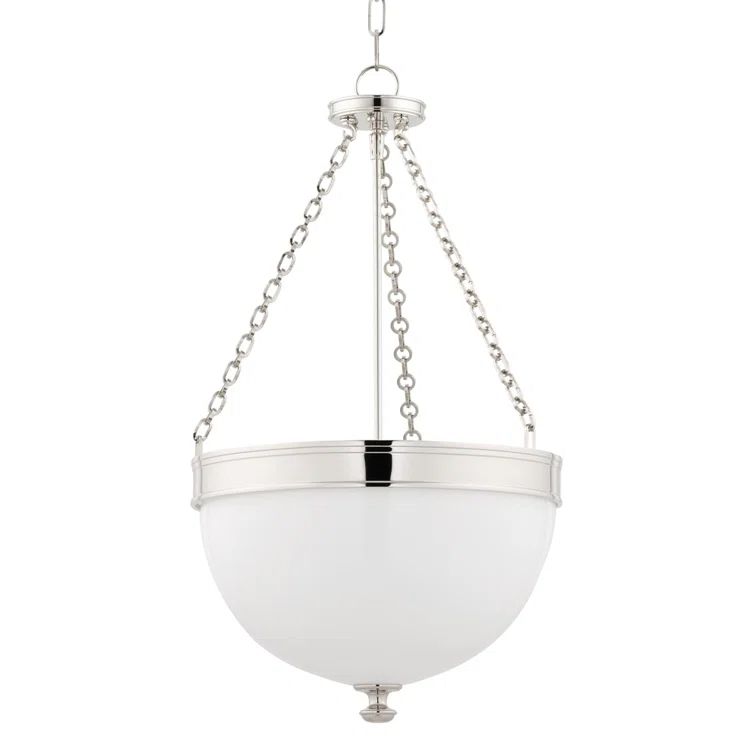 Elegant 3-Light Polished Nickel Pendant with Opal Glass Bowl