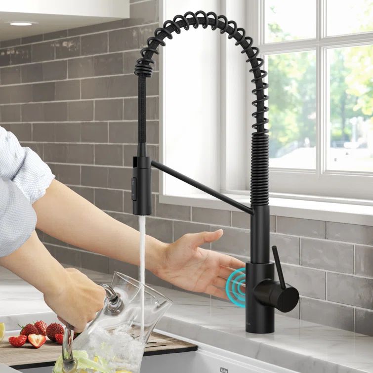 Matte Black Touchless Pull-Down Kitchen Faucet with Spray