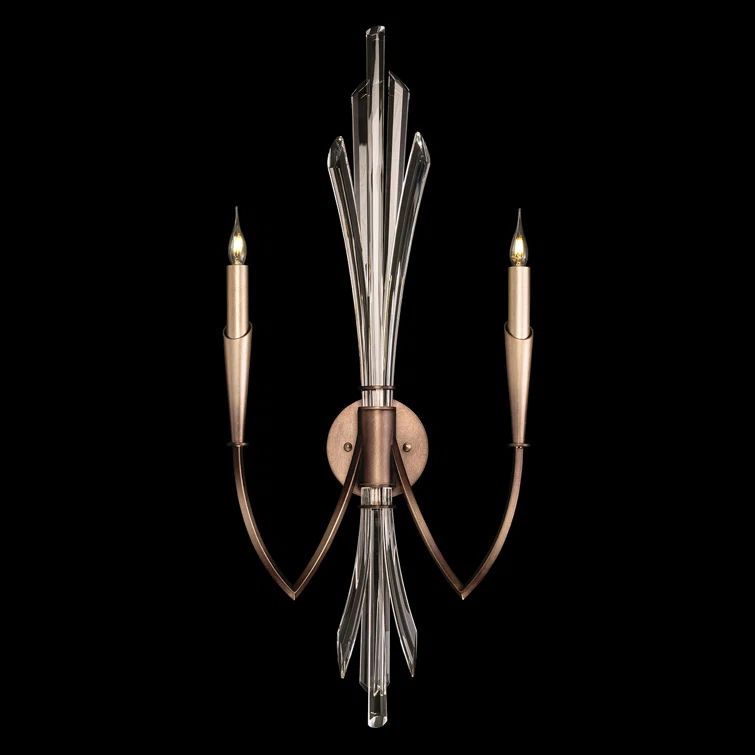 Trevi Elegance Bronze 2-Light Wall Sconce with Hand Carved Crystals