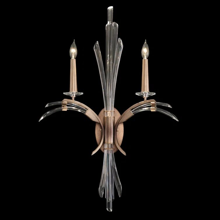 Bronze Crystal 2-Light Sconce with Porcelain Socket