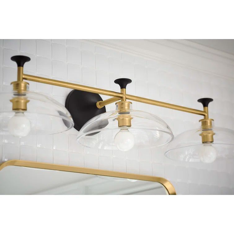 Black and Brass 31" Three-Light Sconce with Glass Shades