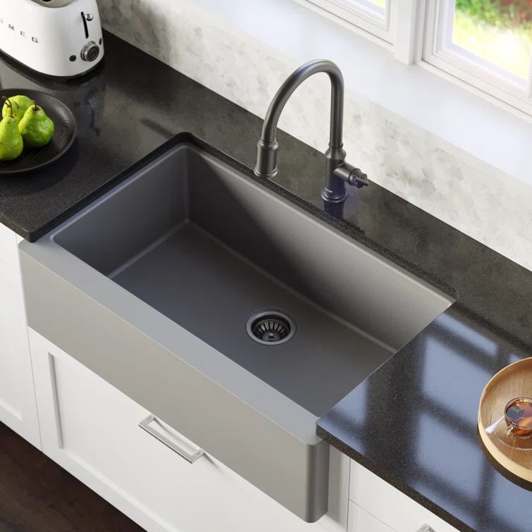 Matte Gray Quartz Composite Farmhouse Single Bowl Kitchen Sink