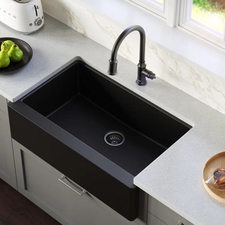 Matte Black Quartz Composite Farmhouse Undermount Kitchen Sink