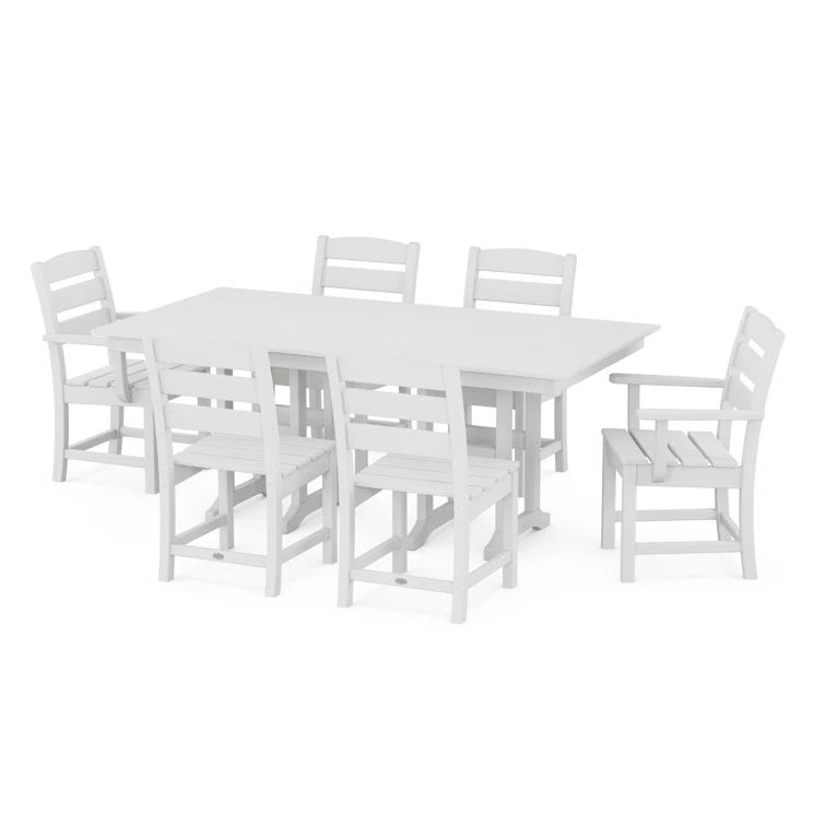 White 7-Piece Farmhouse Dining Set with Curved Back Chairs