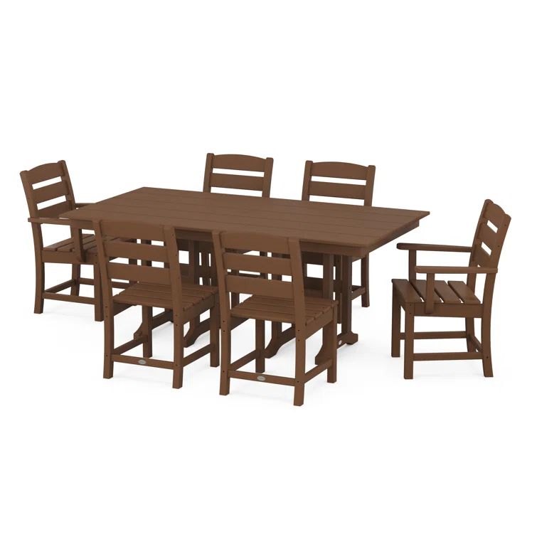 Teak 6-Person Farmhouse Outdoor Dining Set with Slat Detailing