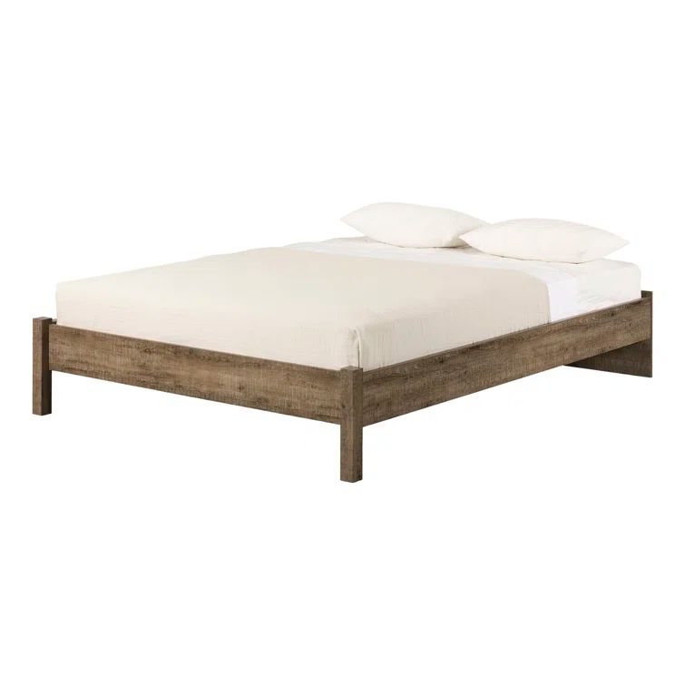 Weathered Oak Queen Platform Bed with Slats and Headboard