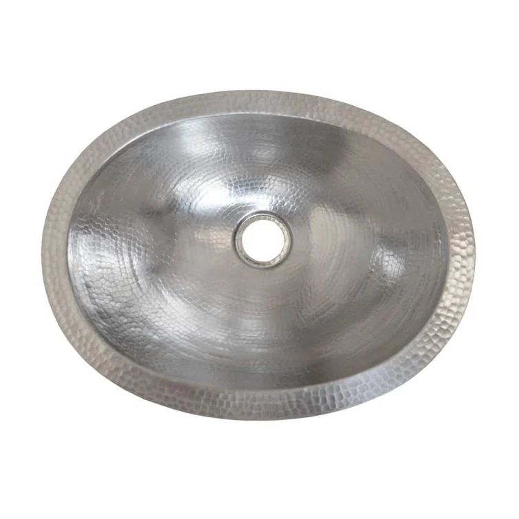 Brushed Nickel Hand Hammered Oval Undermount Copper Sink