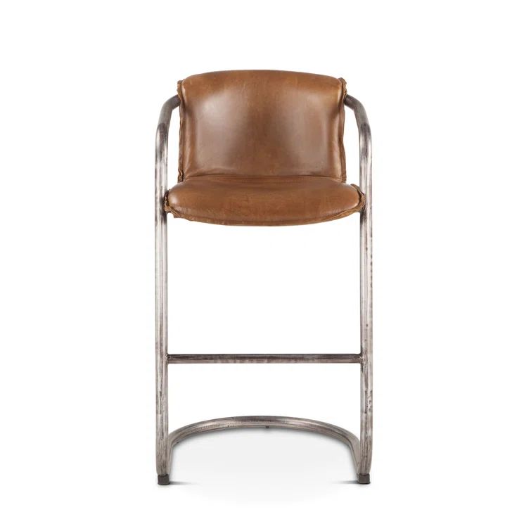 Chiavari Chestnut Leather and Metal Bar Stool