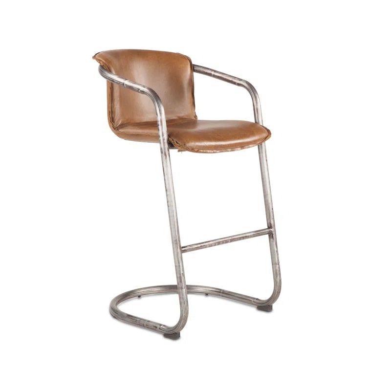 Chiavari Industrial Chestnut Leather Counter-Height Stool