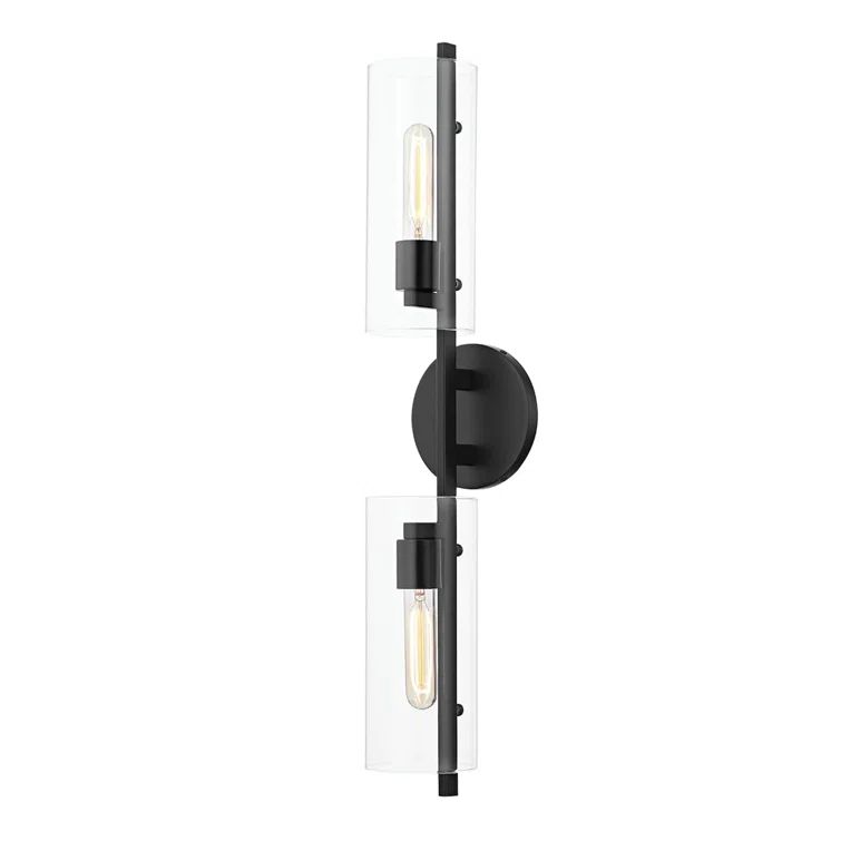 Ariel Soft Black 2-Light Wall Sconce with Clear Glass Shade