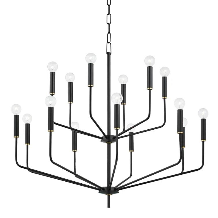 Aged Brass and Black 15-Light Candle Style Chandelier
