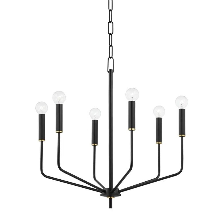 Elegant Aged Brass & Soft Black 6-Light Chandelier with Globe Bulbs
