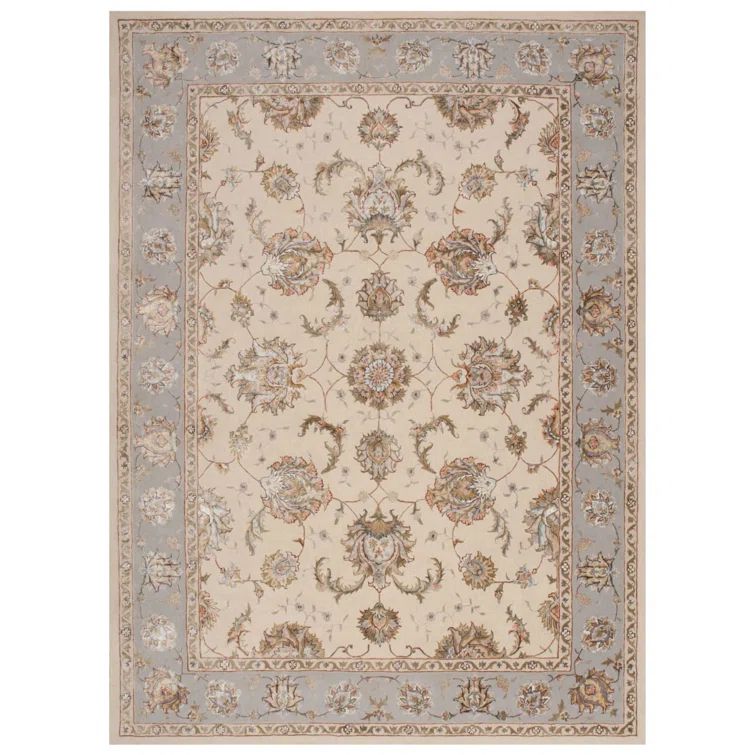 Handmade Ivory/Grey Tufted Wool and Viscose Rectangular Rug