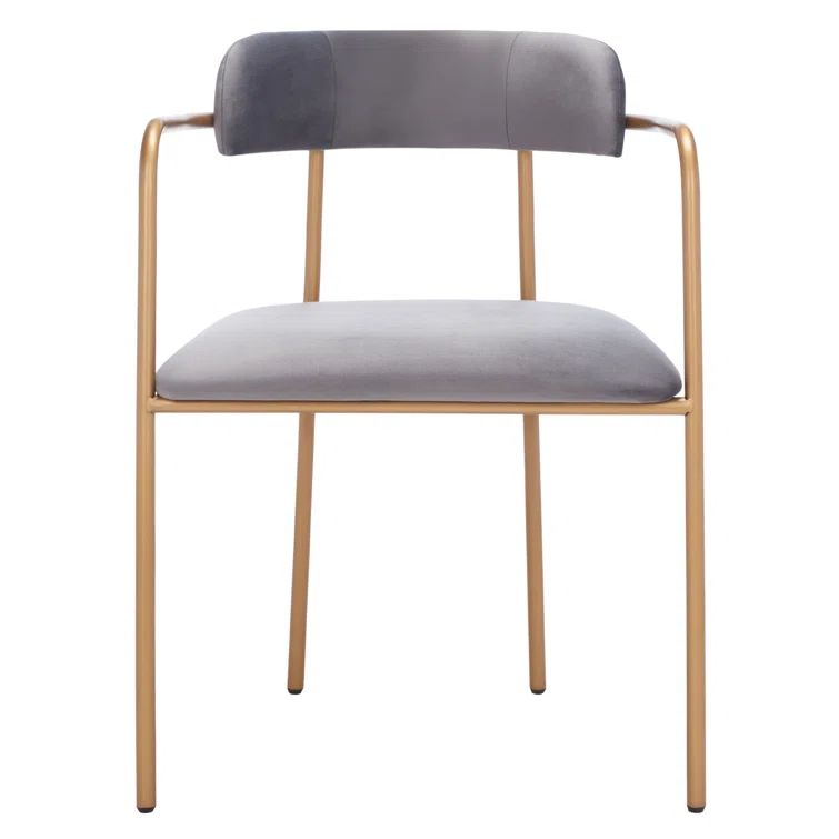 Elegant Dark Grey Velvet Upholstered Side Chair with Gold Metal Frame