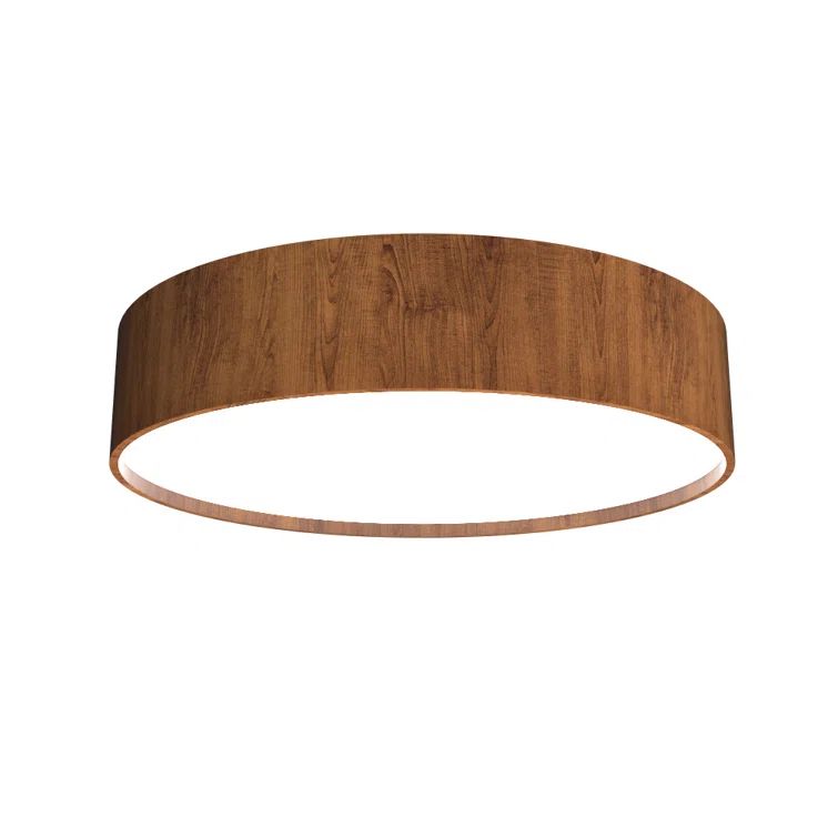 Imbuia Wood LED Cylindrical Flush Mount Light