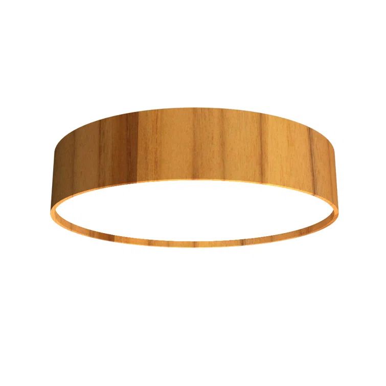 Teak Cylindrical LED Flush Mount Ceiling Light