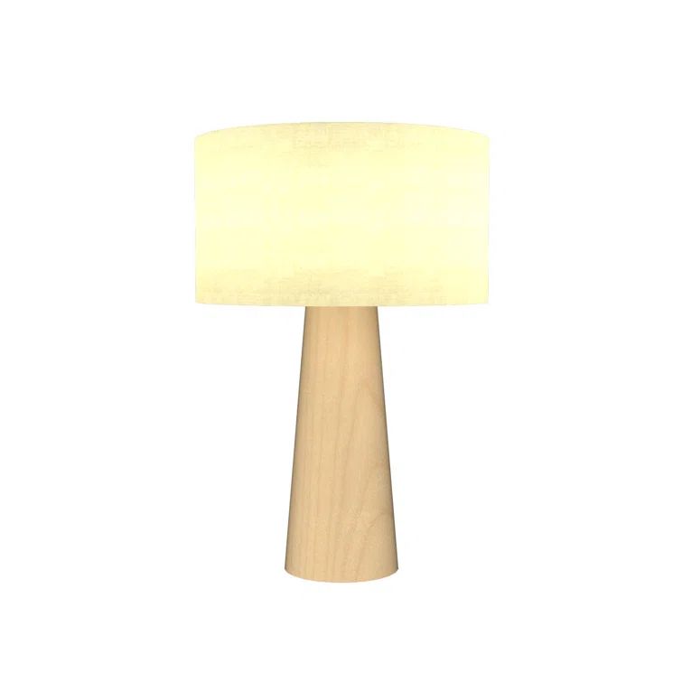 Maple Wood Conical Table Lamp with Off White Shade