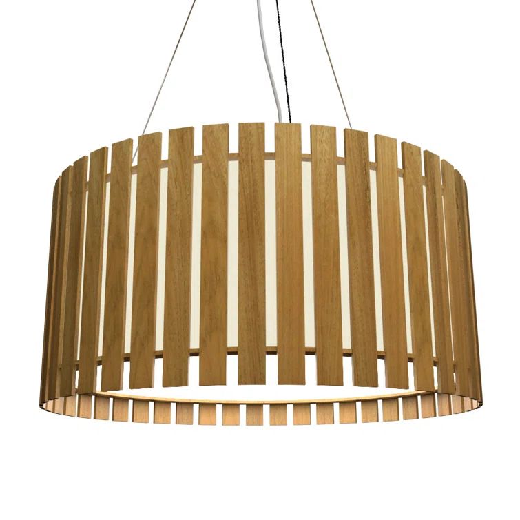 Louro Freijo Slatted Drum Chandelier with Acrylic Diffuser
