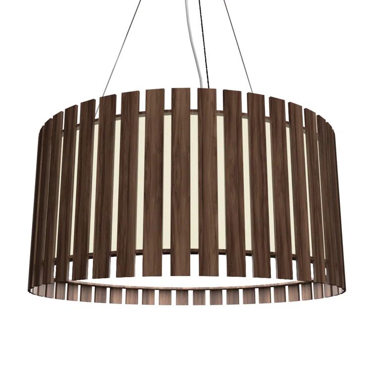 American Walnut LED Drum Pendant with Black Cord