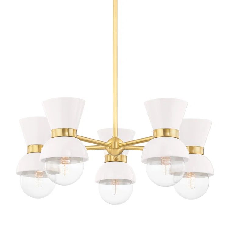 Aged Brass and Ceramic Gloss Cream 5-Light Sputnik Chandelier