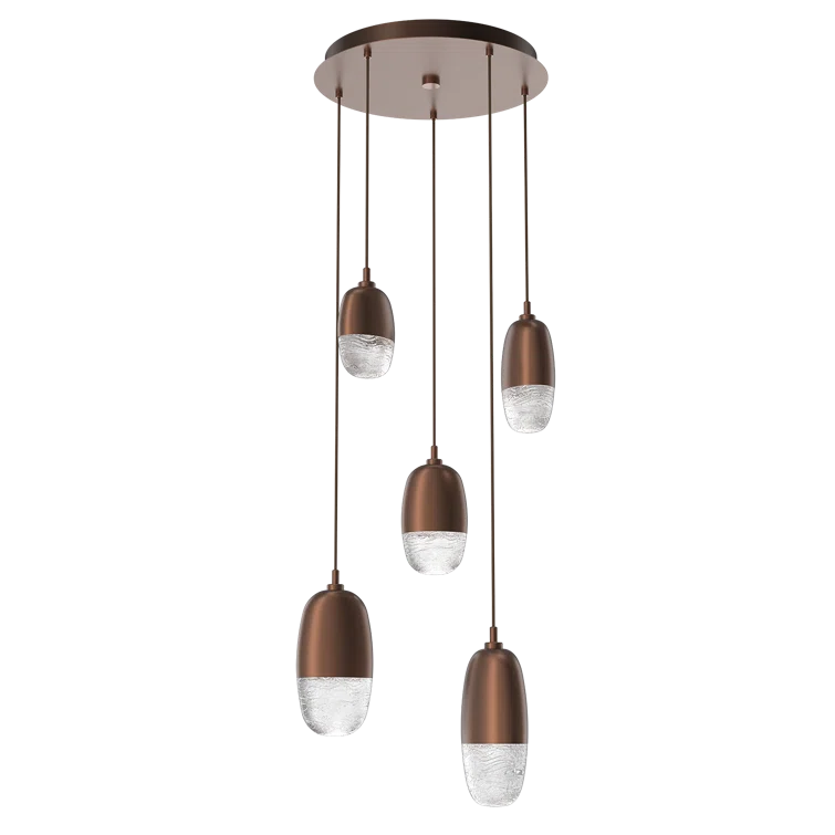 Burnished Bronze Pebble-Inspired 5-Light LED Cluster Pendant