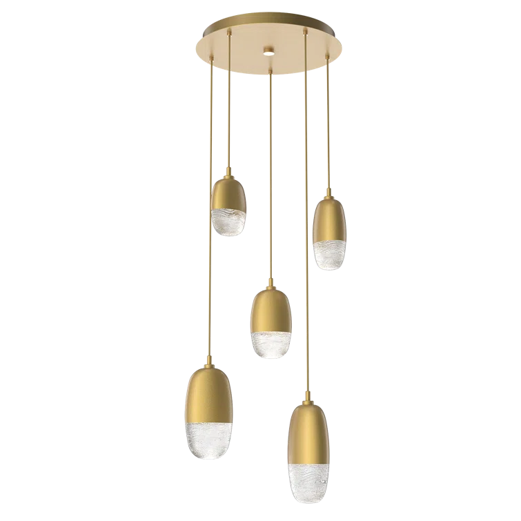 Pebble-Inspired Gilded Brass & Glass LED Cluster Pendant, 15.7 in