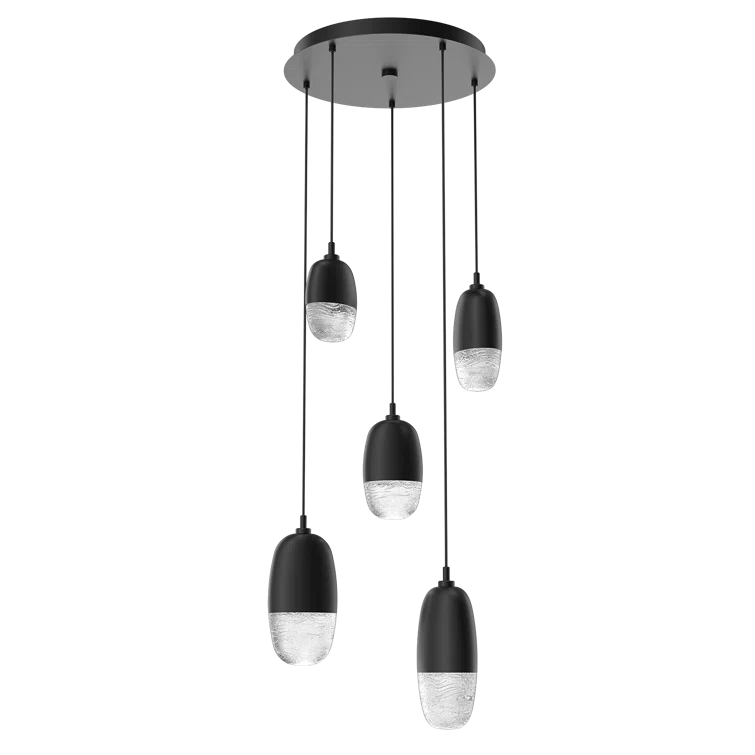 Matte Black Glass 5-Light LED Cluster Pendant