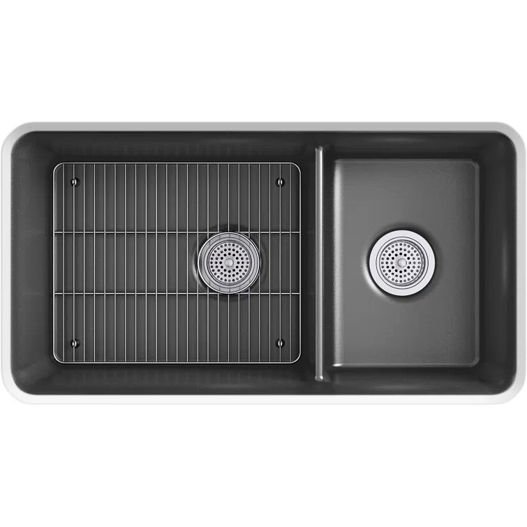 Matte Graphite Stone Double Bowl Undermount Kitchen Sink