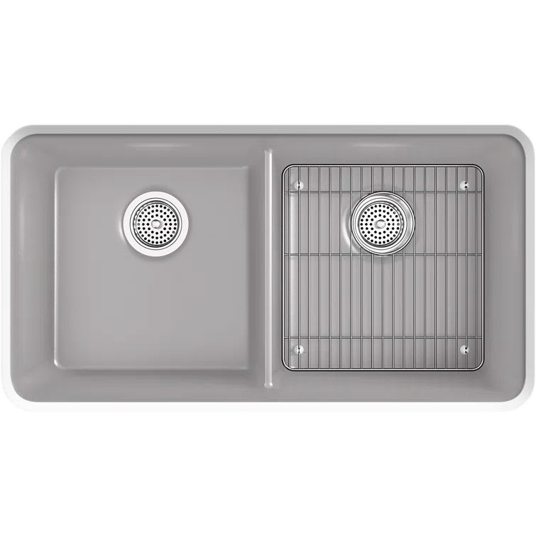 Matte Grey Stone Double-Bowl Undermount Kitchen Sink