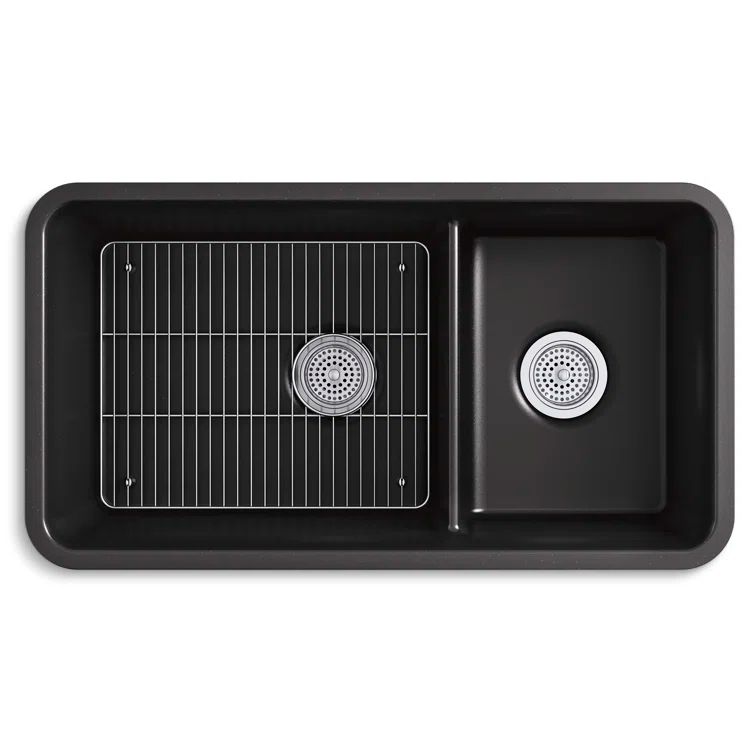 Matte Black 33" Double Bowl Stone Kitchen Sink
