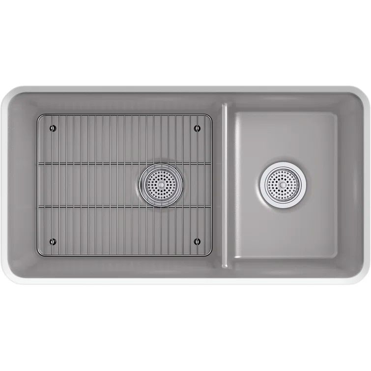 Matte Gray Composite Double Bowl Undermount Kitchen Sink