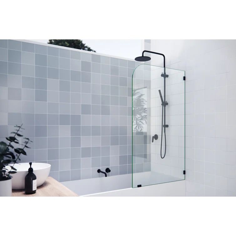 Solaris 30" x 58.25" Frameless Clear Glass Bathtub Shower Panel with Matte Black Hardware