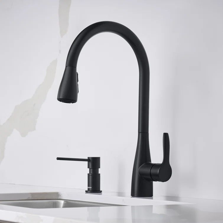 Matte Black High-Arc Pull-Down Kitchen Faucet with Dual Spray