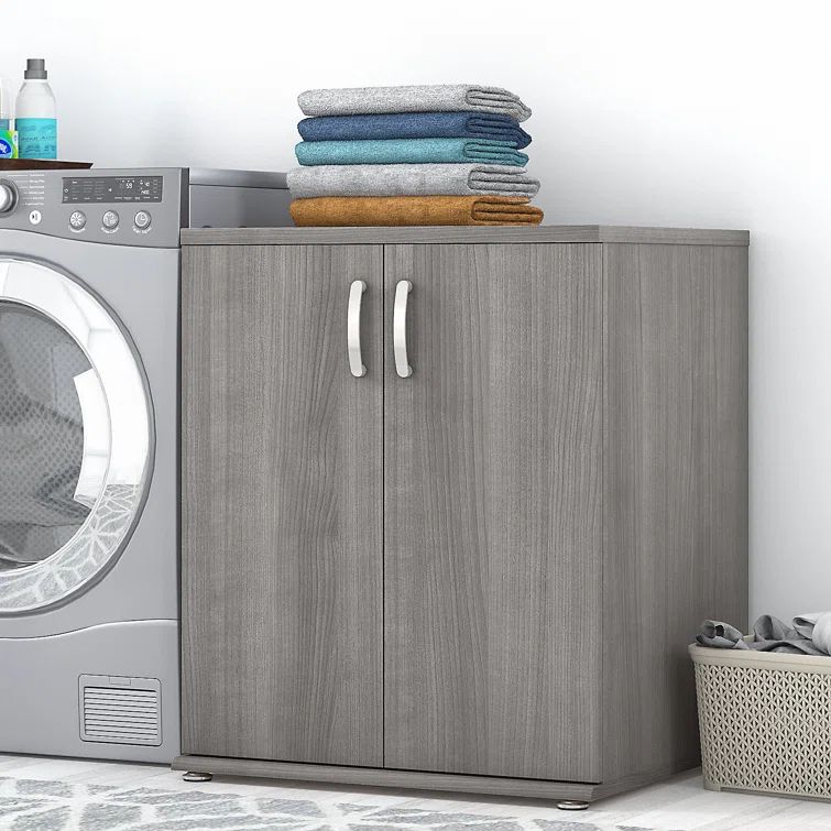 Platinum Gray Freestanding Laundry Cabinet with Adjustable Shelves
