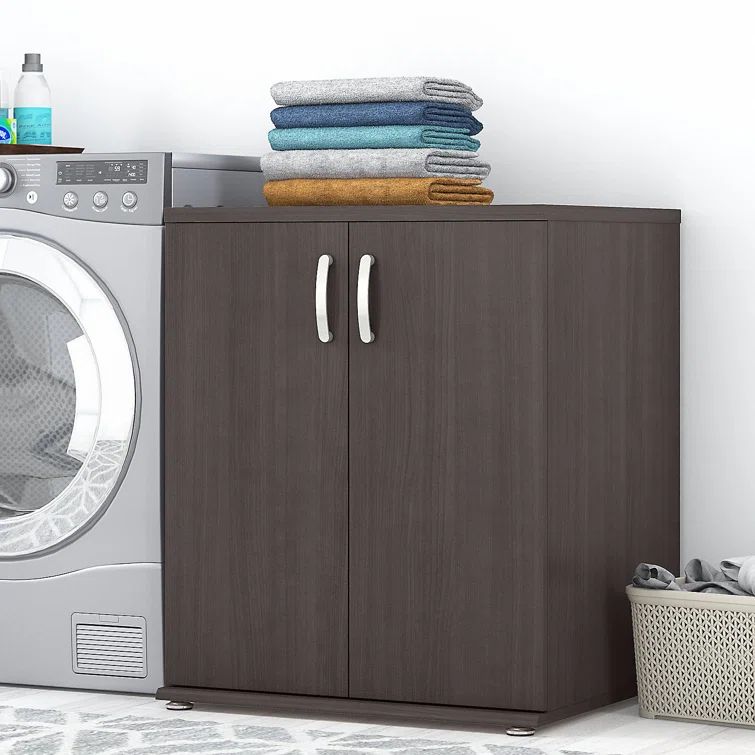 Storm Gray Freestanding Laundry Cabinet with Adjustable Shelving