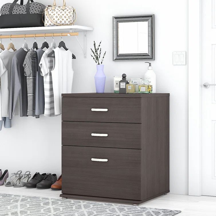 Storm Gray Engineered Wood Closet Organizer with Drawers