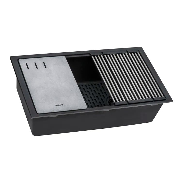 Midnight Black Granite Composite Drop-in Kitchen Sink with Workstation