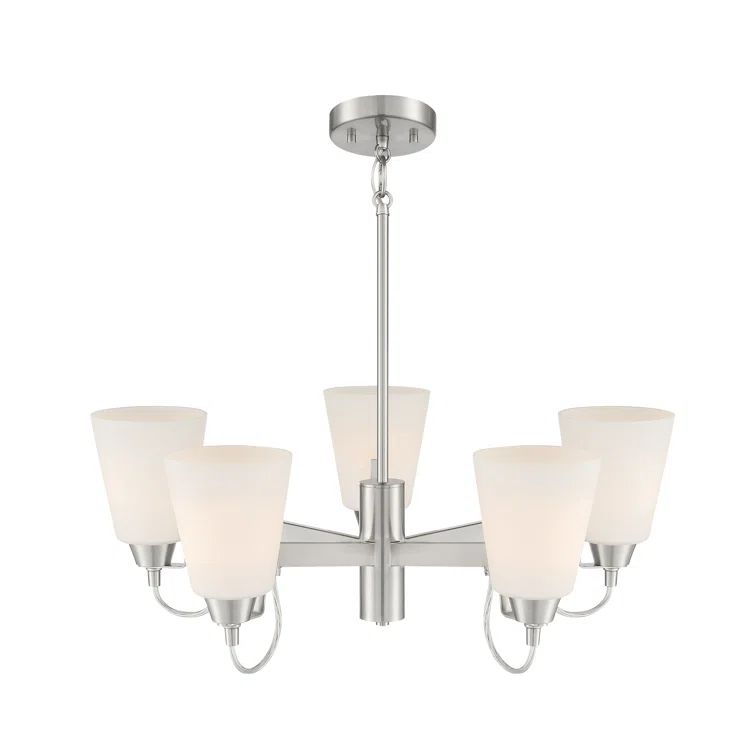 Elegant Mini 5-Light Chandelier in Brushed Nickel with Etched Opal Glass