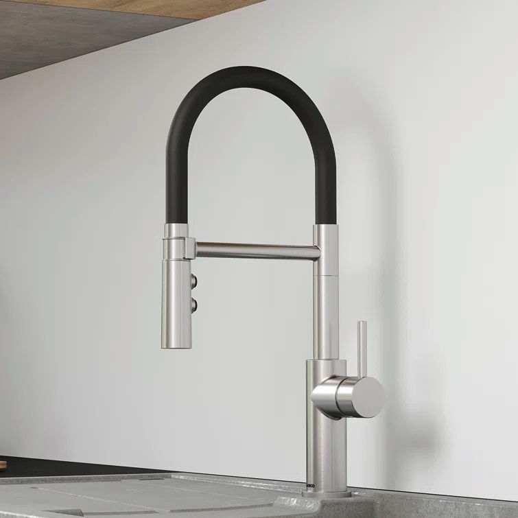 PVD Steel Semi-Pro Kitchen Faucet with Pull-out Spray