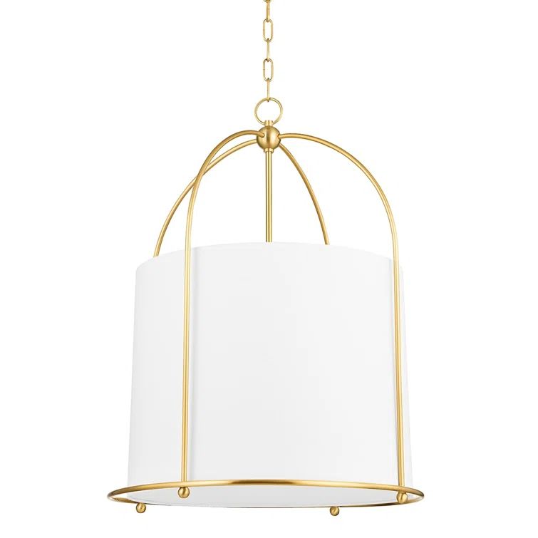 Orlando Aged Brass 3-Light Drum Pendant with Belgian Linen Shade
