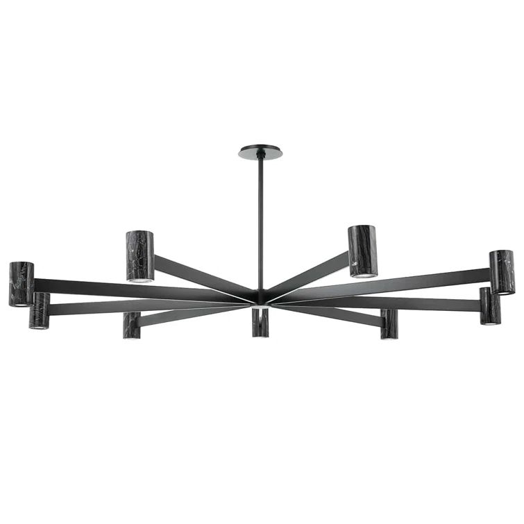 Murray Hill 9-Light Black Brass LED Chandelier with Alabaster Globes