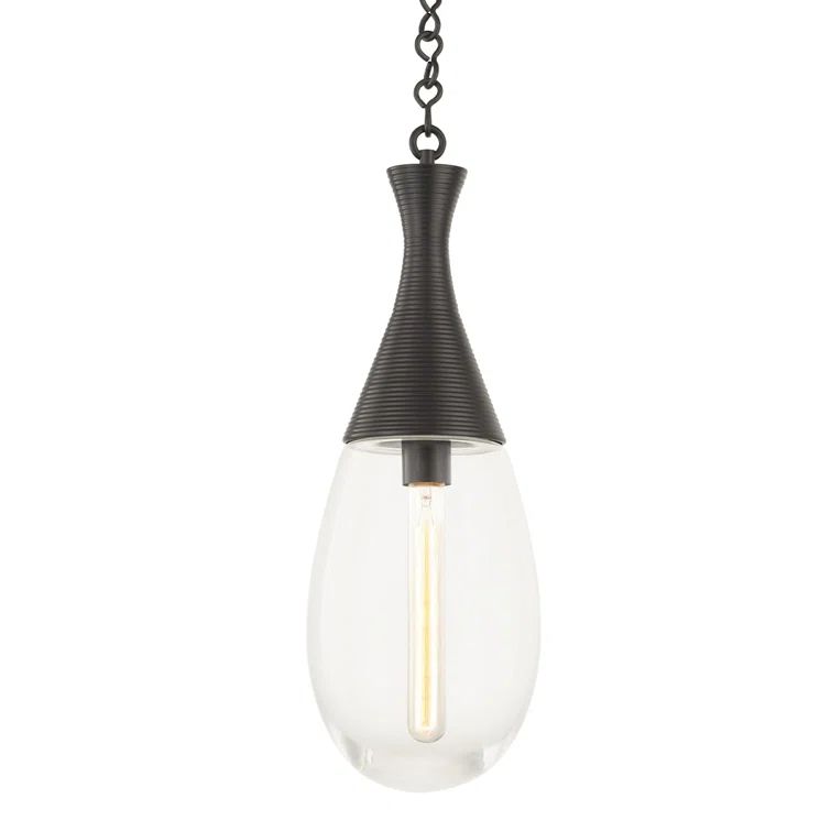 Black Brass and Clear Glass Teardrop Pendant Light