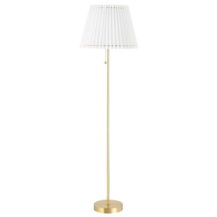 Aged Brass 62'' Floor Lamp with White Pleated Linen Shade