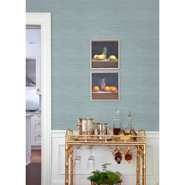 Sky Blue Faux Grasscloth Peel and Stick Wallpaper Roll