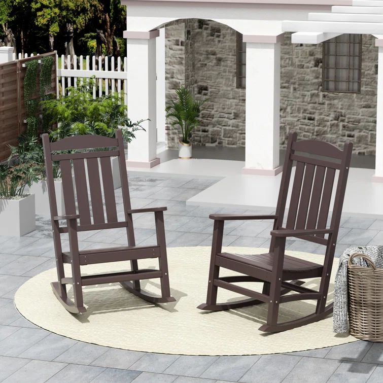 Dark Brown HDPE Outdoor Rocking Chair with Arms