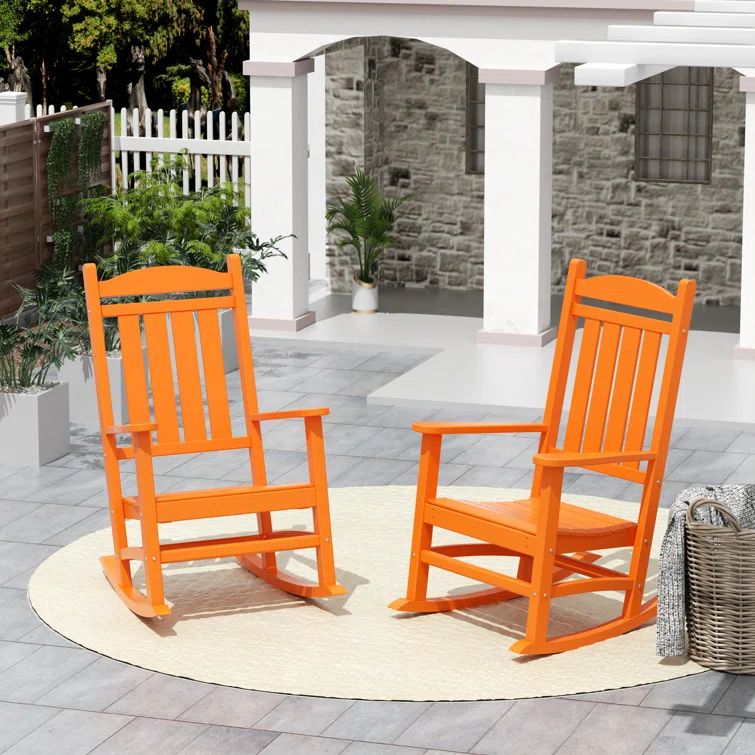 Orange HDPE All Weather Outdoor Rocking Chair with Arms