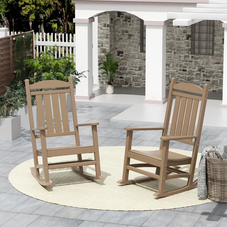 Weathered Wood Outdoor Rocking Armchair with Plastic Frame