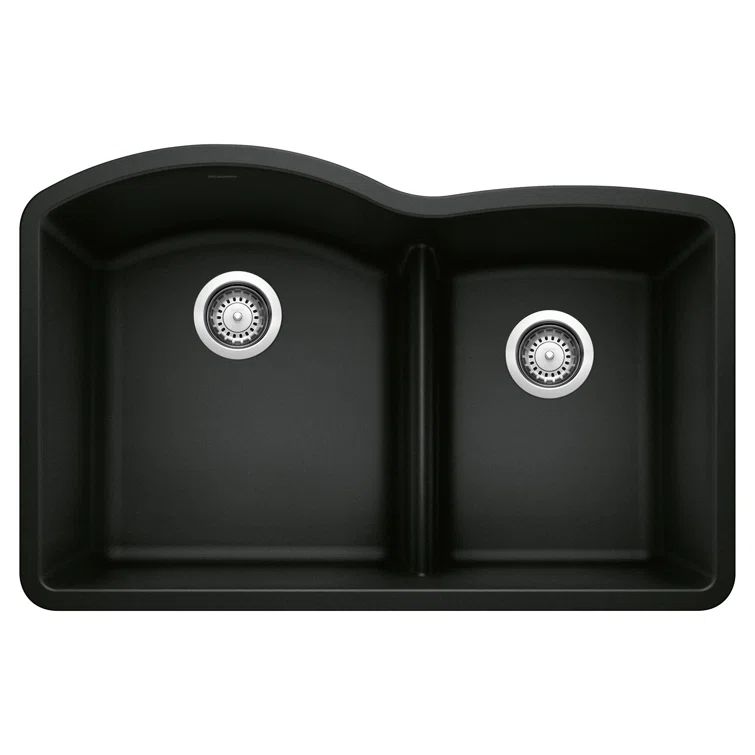 Coal Black Stone Double Bowl Drop-in Kitchen Sink